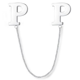 HONEY BEAR Letter Brooch Pins with Chain A to Z, Stainless Steel for Men/Women, Suit Shirt, Business Wedding Gift, Silver, Reusable, Copper