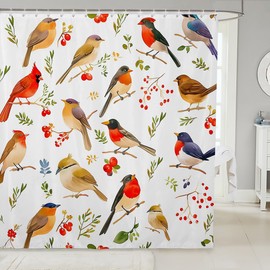 Feelyou Birds Bath Curtain 72"x78" Cheery Shower Curtain Branches Bathroom Shower Curtain Set Flower Bathroom Accessories Bluish White