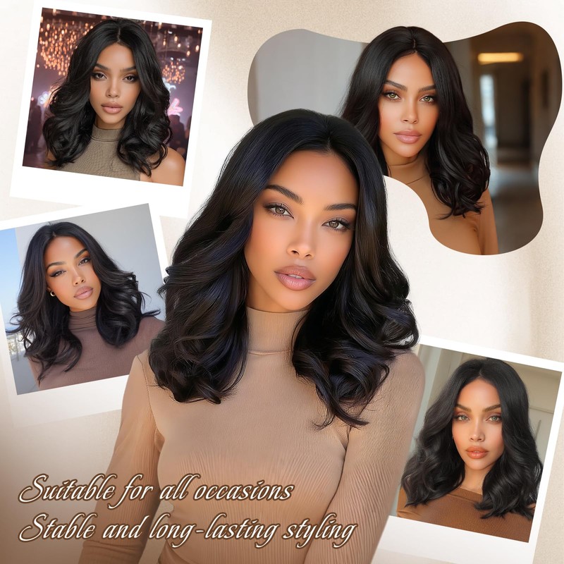 Sidaila 14 Inch Middle Part Wavy Wig for Women, Black
