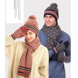 BrightGlow Winter Hats, Scarf and Gloves Set, Knitted Set, Scarf, Hat, Touchscreen Gloves Set, Winter, 3 in 1 Hat, Scarf & Glove Sets, Knitted Gift Set, Men and Women, Beige#1