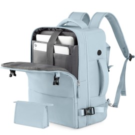 Rinlist Travel Backpack for Men Women, Carry on Backpack Flight Approved, Personal Item Backpack Bag on Airplanes,Backpacks for Traveling, Travel Essentials,Light Blue