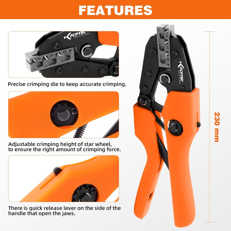 KF CPTEC Heavy Duty Ferrule Crimper for AWG 2-10 (6-35mm²)