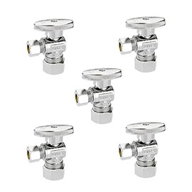 AIRISIN 1/4 Quarter Turn Brass Angle Stop Valve 1/2" NOM In (5/8"OD Comp) x 3/8" COMP Out Water Shut Off Valve for Water Sink/Bathroom/Toilet/Kitchen (5-Pack)