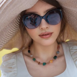 BACUNER Colorful Gemstone Jewelry Necklace for Women, Natural Gem Citrine Beads Choker,irregular shaped multicolor Agate Stone Joyas Gift BCN61