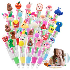 Candcamp 30 Pcs Mini Fun Cartoon 4 Color Pen Set,0.7mm Multicoloured All in One Retractable Ballpoint Pens for School Office Supplies Students Kids Children