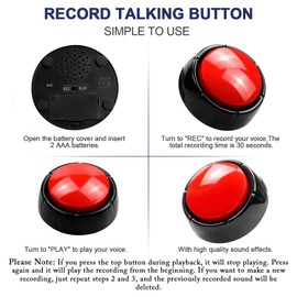 Recordable Talking Button 30 Seconds Record Button Easy Button Answer Buzzers Custom Sound Button for Communication Study Office Home Game Gift(Batteries Included)