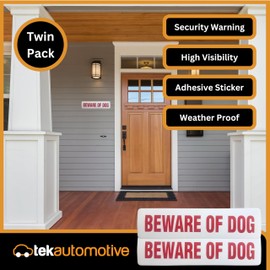 Tek Automotive Twin Pack Beware of The Dog Sign Sticker – 216mm x 54mm | High Visibility Dog Warning Sign for Home & Garden | Waterproof Gloss Vinyl, Indoor & Outdoor Use