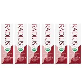 RADIUS USDA Organic Toothpaste 3oz Non Toxic Chemical-Free Gluten-Free Designed to Improve Gum Health & Prevent Cavity - Clove Cardamom - Pack of 6