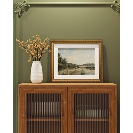 ARPEOTCY Vintage Gold Framed Wall Art Decor, Nature Landscape RiversideTrees Paintings, Victorian Wall Decor for Living Room Bedroom Bathroom, Canvas Prints Antique Frame Artwork, 13x16 inch