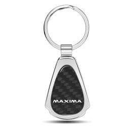 iPick Image Compatible with Nissan Maxima Real Black Carbon Fiber Chrome Metal Teardrop Key Chain