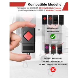 Remote Control Garage Door, 2 Pieces Garage Door Remote Control Compatible with Dicket 40.685MHz MAHS40-01, MAHS40-04 Remote Control, 1 Button