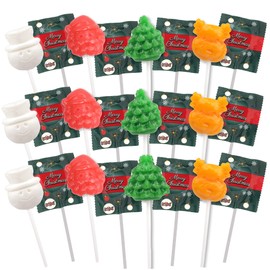 Individually Wrapped Christmas Lollipops, Reindeer, Snowman, Santa, and Tree, Stocking Stuffers and Party Favors, 24 Suckers