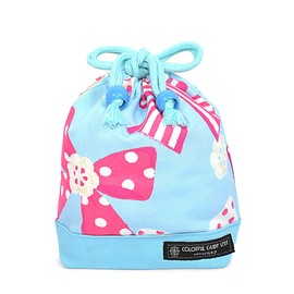 COLORFUL CANDY STYLE N3579802 Drawstring Bag, Small Cup Bag (with Name Tag), Large Ribbon Collection, Set of 2, Girls, Cute, Kids, Drawstring Bag, Cup Holder, Drawstring Bag, Small Nursery School,