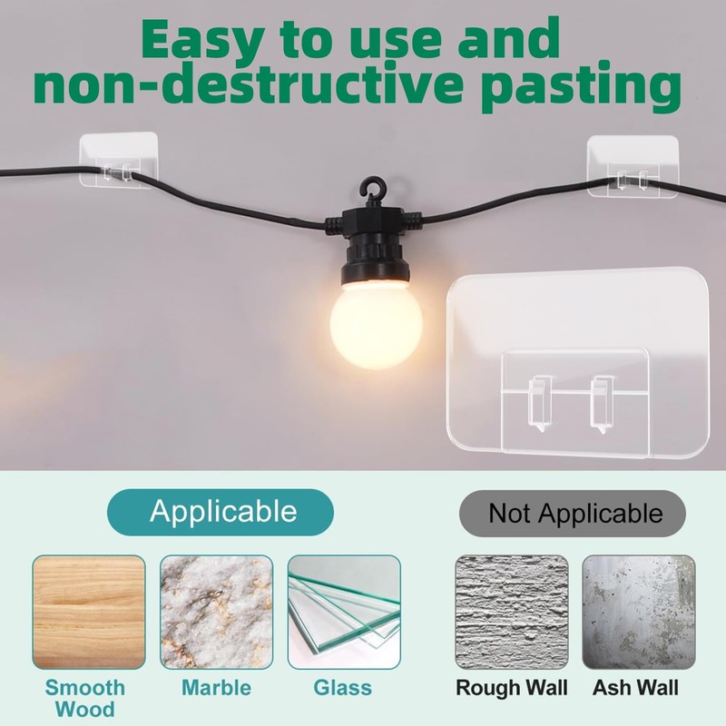 Lekatod 200Pcs Plastic Hooks for Outdoor String Lights Command Cable