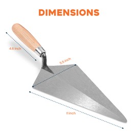 Pointing Trowel Bricklaying | 11'' Brick Trowel with Carbon Steel Blade | Small Pointing Trowel for Cement & Brickwork | Wooden Handle Bricklayers Trowel