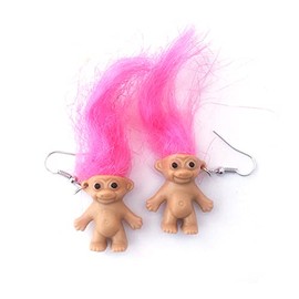 Lovely Troll Doll Dangle Earrings, Cute Ugly Doll Drop Earrings for Women Men Funny Jewelry Gift-pink