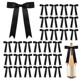 50Pcs Twist Tie Satin Ribbon Bows, Pre-Tied Black Bows for Crafts,Large Bowknot Decoration,Bows for Gifts Wrapping Birthday, Party, Wedding, Christmas,5"X7"