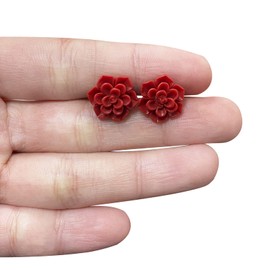 Hypoallergenic Succulent Earrings 13mm 925 Sterling Silver Post Soft Ceramic Resin Handmade Stud Earrings for Women Sensitive Ears - Matte Red