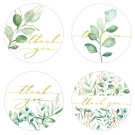 Gooji Thank You Stickers – 500Pcs Roll Greenery Gold Foil Thank You Stamp – 1.5 Inch Thank You Stickers for Packaging – 4 Designs – Ideal for Wedding and Party Favors, Envelopes, Boutiques