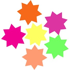Vsorce4u 60pcs x 7.5cm x 7.5cm Neon Stars Flashes Cards Star Shaped Price Tags Labels Name Tags Fluorescent Flashes Card for Home School, Office