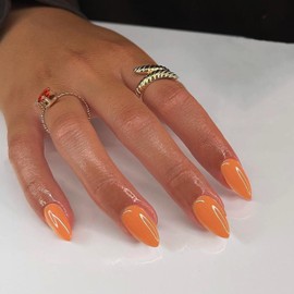 Orange Press on Nails Short Almond Shaped, SXVME Short Fake Nails Glue on, Best Thick Natural Acrylic False Nails Handmade of Upgrade Gel, Winter Extra Short Almond Nails, Big & Petite Fingers, 30Pcs