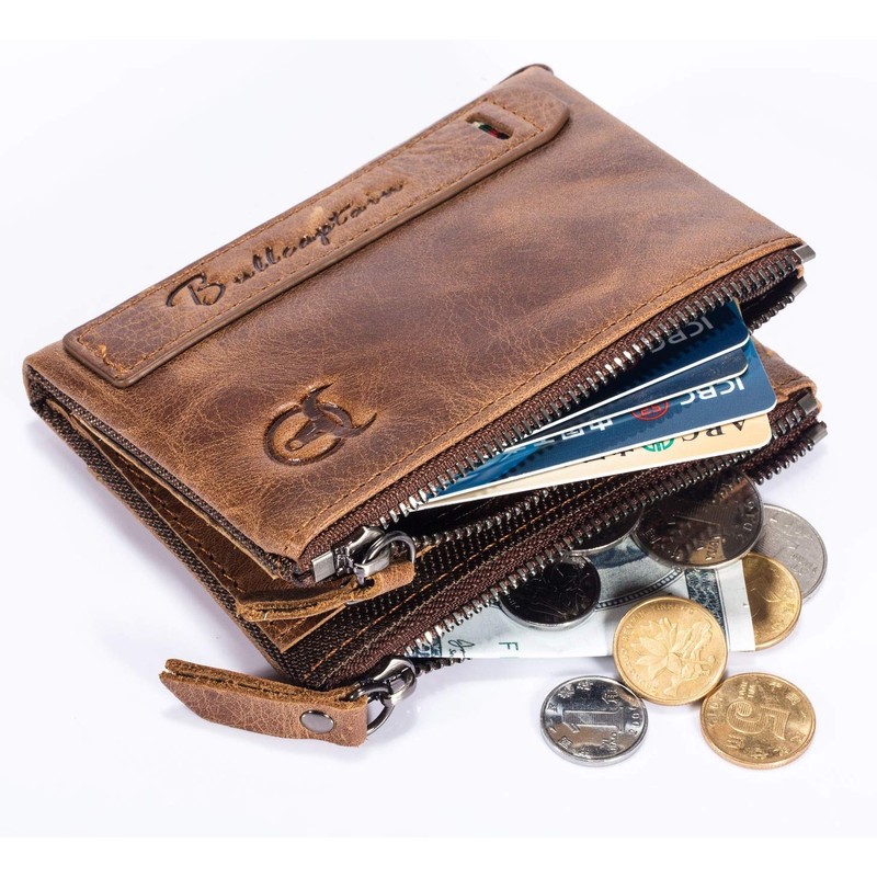 BULLCAPTAIN Genuine Leather Wallet for Men Vintage Bifold with Double