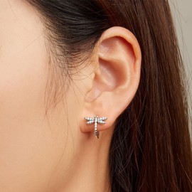 Qings Dragonfly Small Hoop Earrings for Women, S925 Sterling Silver Hypoallergenic Huggie Earrings Cute Animal Cubic Zirconia Hoop Earrings Jewelry Gifts for Women