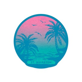 Die Cut Sticker St Maarten, Sunset and Palm Trees, Contour Vinyl Sticker 1 to 3 inches (Waterproof Decal for Cars, Water Bottles, Laptops, Coolers), Small