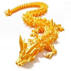 3D Dragon Moving Crystal Dragon 3D Printed Dragon Flexible Fidget Toy for Festival Home Decoration Desk Decorations (Gold)