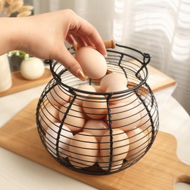 Egg basket-Farmhouse Round Wire Egg Baskets for Fresh Egg With Handle,Metal Egg Collecting Basket for Gathering Fresh Egg,Basket for Countertop Holder(8.5 * 7.5 inch)