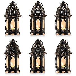 Nuptio - 6 unidades de portavelas colgantes para centros de mesa, farol hexagonal de cristal para velas estilo marroquí - Negro