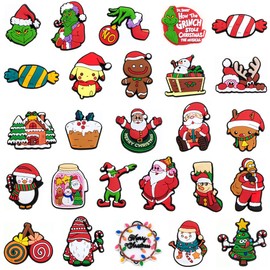 26pcs Christmas Shoe Charms Fit for Clog Wristband Bracelet Decoration Santa Claus Pins Accessories for Women Men Kids Boy Girl Adult Birthday Christmas Party Favor Gifts