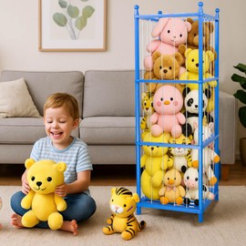 GZQXHOME Stuffed Animal Storage,Wooden Stuffed Animal Holder with Elastic Band,Plushies Organizer for Nursery Play Room Bedroom (Blue)