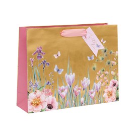 Glick Large Landscape Gift Bag, Golden Garden, Luxury Recyclable Bag for Birthdays & Celebrations, 275 x 355 x 100 mm, Gold