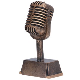 Joyzan Microphone Trophy, Gold Microphones Karaoke Trophies Music Ornament Fake Vintage Prop Model Mic Speech Contest Trophy with Stand Tabletop Decoration for Singing Competitions Speaking Party