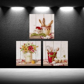 iKNOW FOTO 3 Pieces Canvas Painting Wall Art Fork and Spoon Utensils Picture Printed on Canvas Kitchen Artwork Gallery Wrap Ready to Hang for Restaurant Bar Decoration Each Size 12x12inch (Small)
