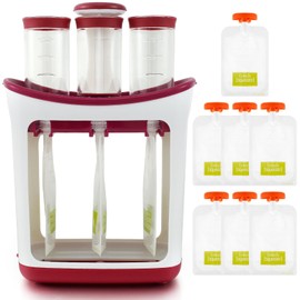 Squeeze Station for Baby Reusable Squeeze Pouch Station Maker with 10 Storage Pouch Food Grade Squeeze Fruit Station Non-Slip Pouch Filling Station Portable Easy to Use Toddlers Food Homemade(gules)