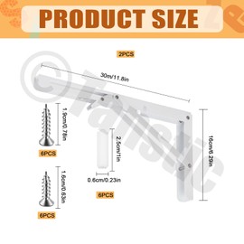 Tanstic 2-Pack 12 Inch Folding Shelf Brackets, Heavy Duty Wall Mounted Shelf Bracket, Metal Folding Shelf Bracket, Triangle Shelf Bracket for Table Bench, Max. Load 440 lb (White)