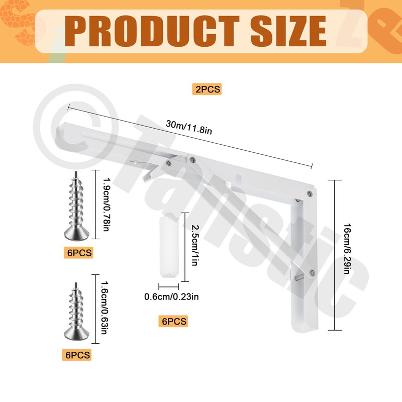Tanstic 2-Pack 12 Inch Folding Shelf Brackets, Heavy Duty Wall