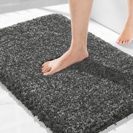 Yimobra Bath Rugs for Bathroom 32x20, Ultra Soft and Water Absorbent Bath Mats, Non Slip Plush Shower Rugs, Microfiber Thick Matts for Bathroom Floor/Tub, Machine Washable, Light Gray and Black Gray