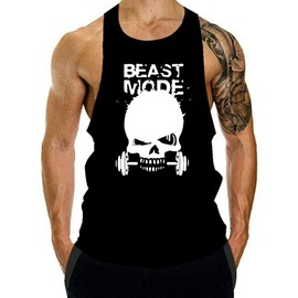 GZXISI Men's Gym Bodybuilding Stringer Tank Top Workout Muscle Cut Shirt Fitness Sleeveless Vest (B# Black, Large)