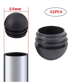 LEZED Pipe Plugs, Round End Cap, Tube Lamellar Plugs with Ball Head, Round Chair Plugs, Pipe Cover Made of Plastic, Round Pipe Plugs, Pipe Caps for Stools, Steel Tube Chairs, Pack of 32 (25 mm)