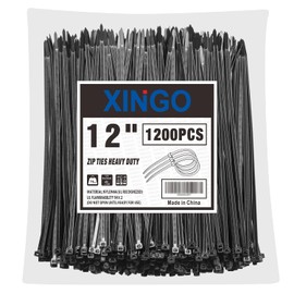 XINGO XINGO 12 Inch Black Zip Ties 1200 PCS, 75 LBS Tensile Strength, UV Resistant Cable Ties, Premium Self-locking Plastic Ties for Indoor and Outdoor Use