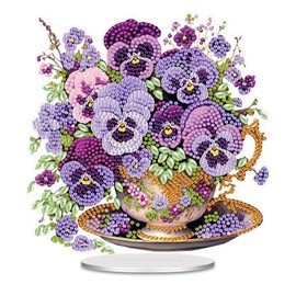 AIBOERL Pansies Tabletop Diamond Art Kits,Stand Up Diamond Painting Kits for Adults,DIY Desktop Diamond Painting Diamond Art Ornamental Sunshine Catcher Craft Desk for Table Tabletop Decor and Gift