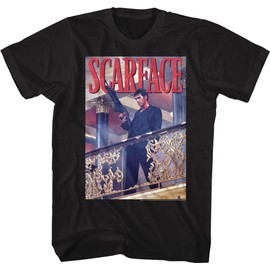Scarface - Mens Railing Shot T-Shirt, Size: XXXX-Large, Color: Black