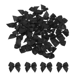 sourcing map 40Pcs Mini Black Ribbon Bow with Pearl 1" Ribbon Flowers Appliques for Craft DIY Hair Bow Sewing Wedding Party Christmas Decoration