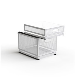 HEVOY Pull Out Cabinet Organizer, Slide Out Drawers Fixed with Adhesive Nano Film, Pantry Shelves Sliding Drawer Storage Organization for Kitchen (Double Layer 11.8 * 9.4 * 12.3inch/30 * 24 * 31.2cm)