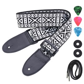 CLOUDMSUSIC Guitar Strap Acoustic Classical Bass Electric 2" Wide Strap With Jacquard Embroider Pattern For Adult Kids(Black And White Tribal Pattern)