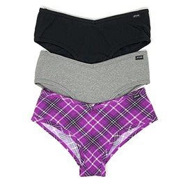Victoria's Secret PINK Cheekster Panty Set of 3 Small Ribbed Black/Gray/Purple Plaid
