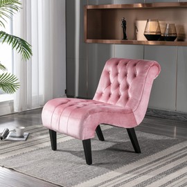 HomSof Velvet Accent Chair for Living Room, Chaise Lounge Single Sofa, Pink Leisure Chair with Rubber Wood
